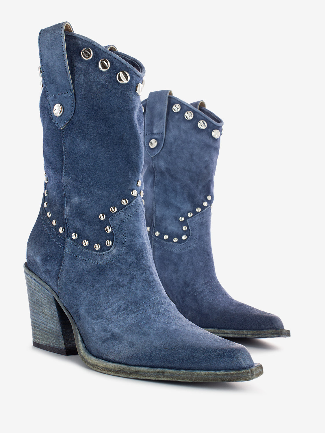Texano in camoscio con borchie azzurro