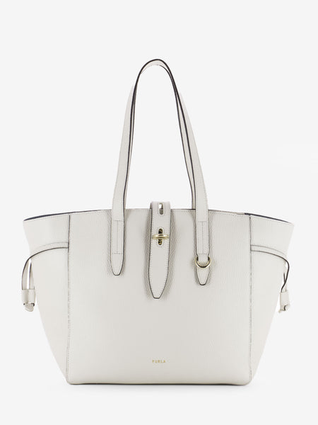 Shopper nera in pelle marshmallow