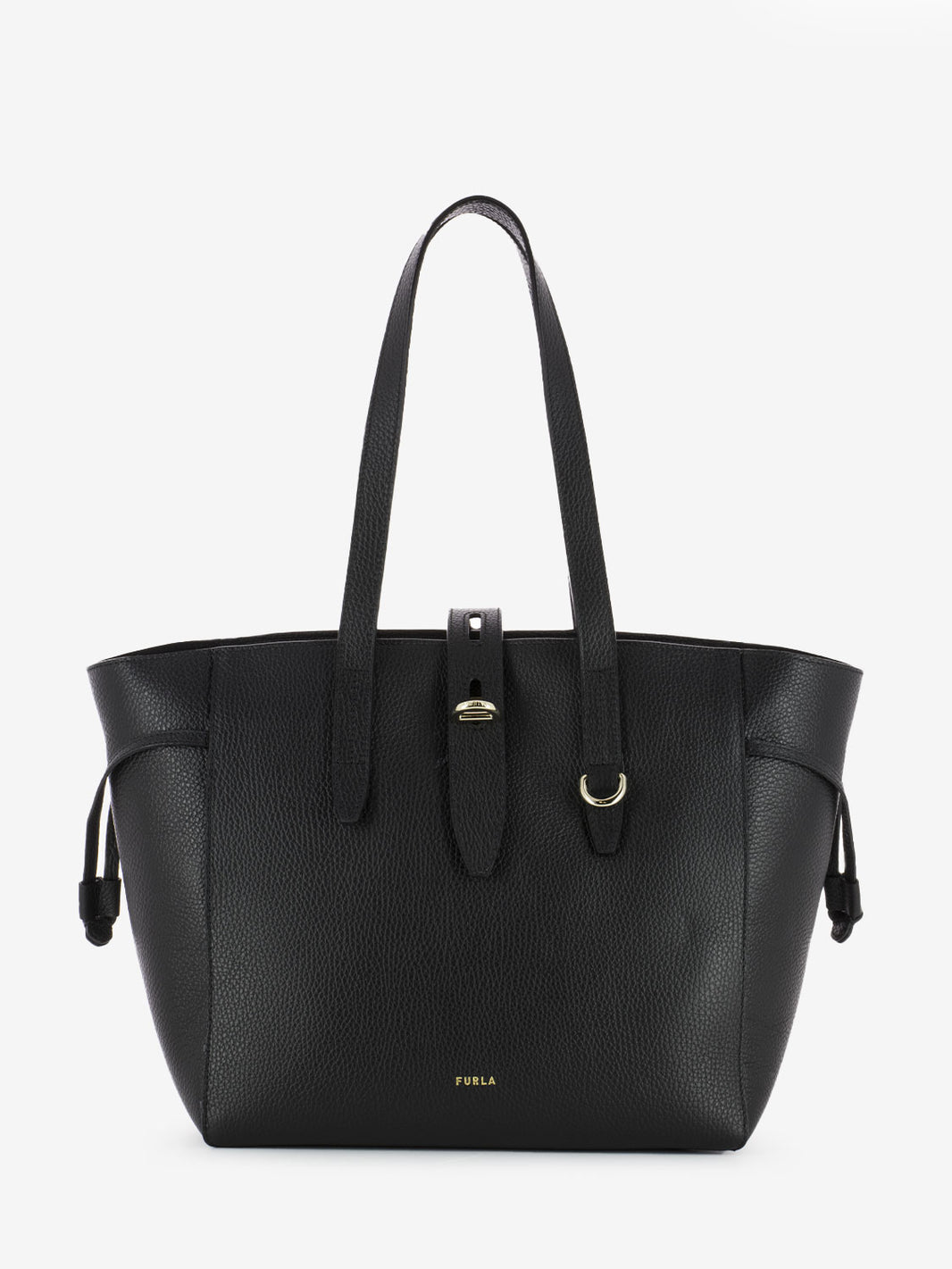 Black hammered leather shopper