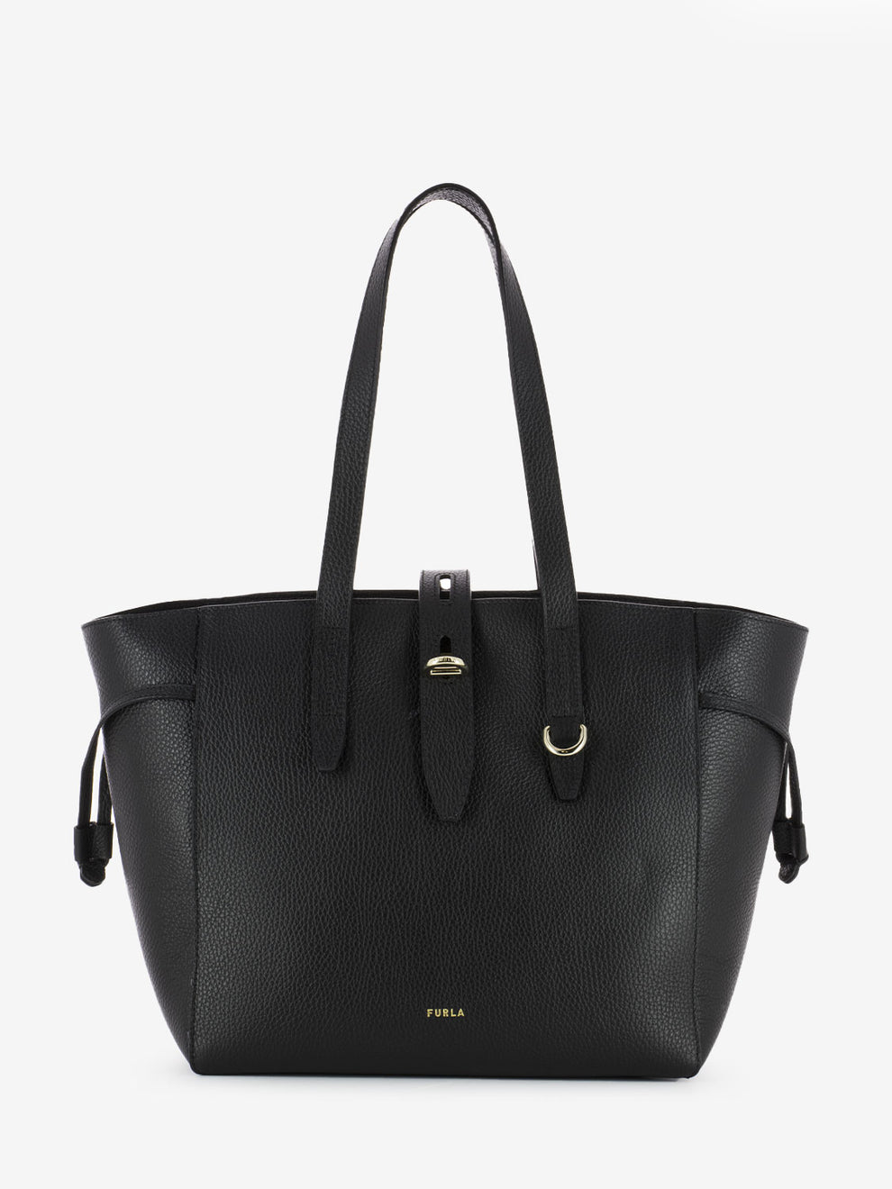 Black hammered leather shopper