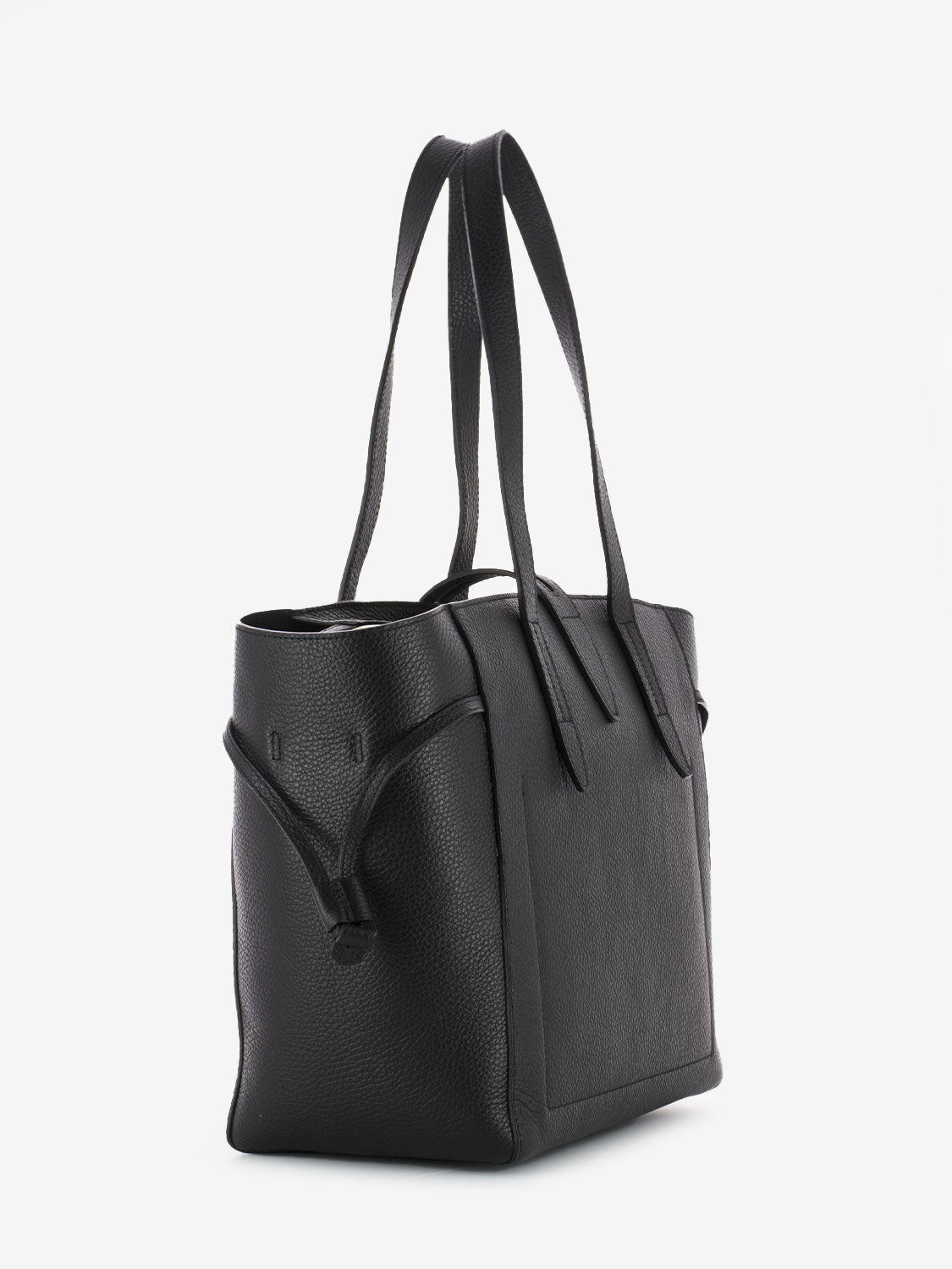 Black hammered leather shopper