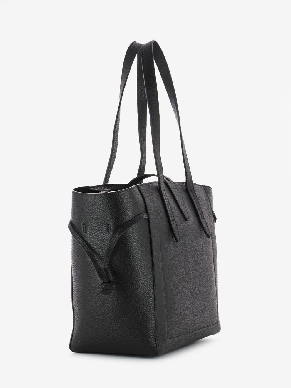 Black hammered leather shopper