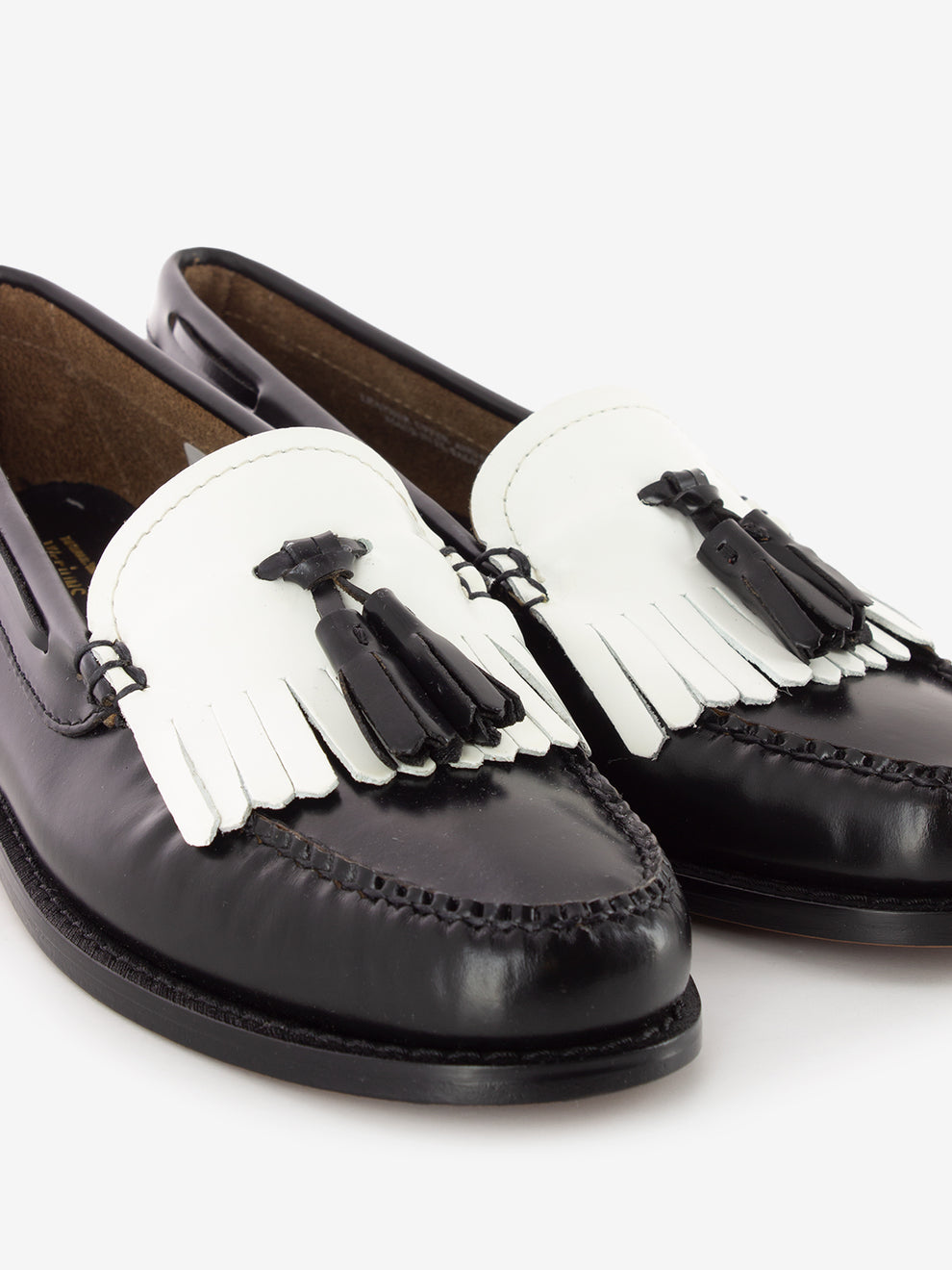 GH Bass CO Weejuns Esther kiltie moccasins black white