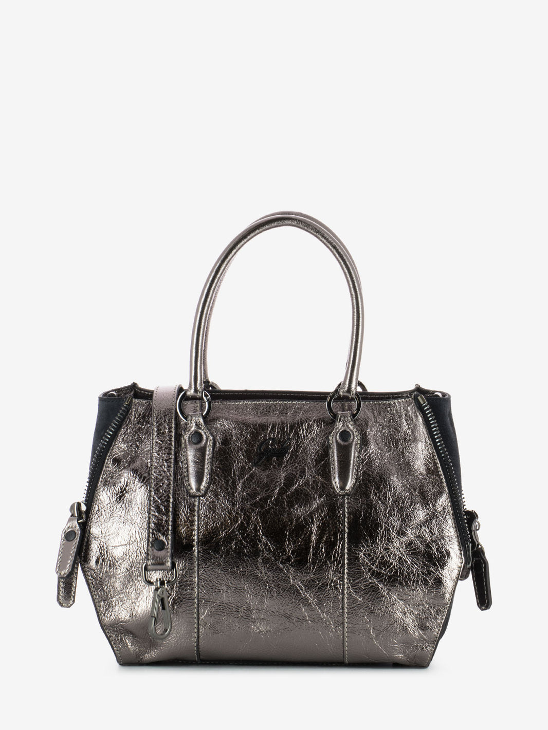 Borsa shopping Ivette S in pelle laminata nocino