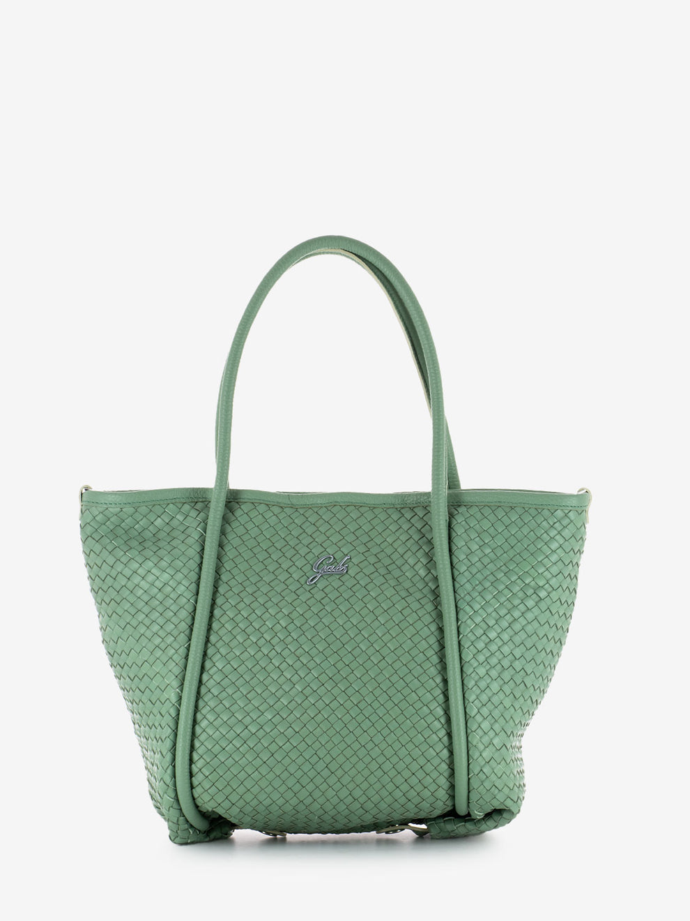 Lydia M shiny silver tea green weave