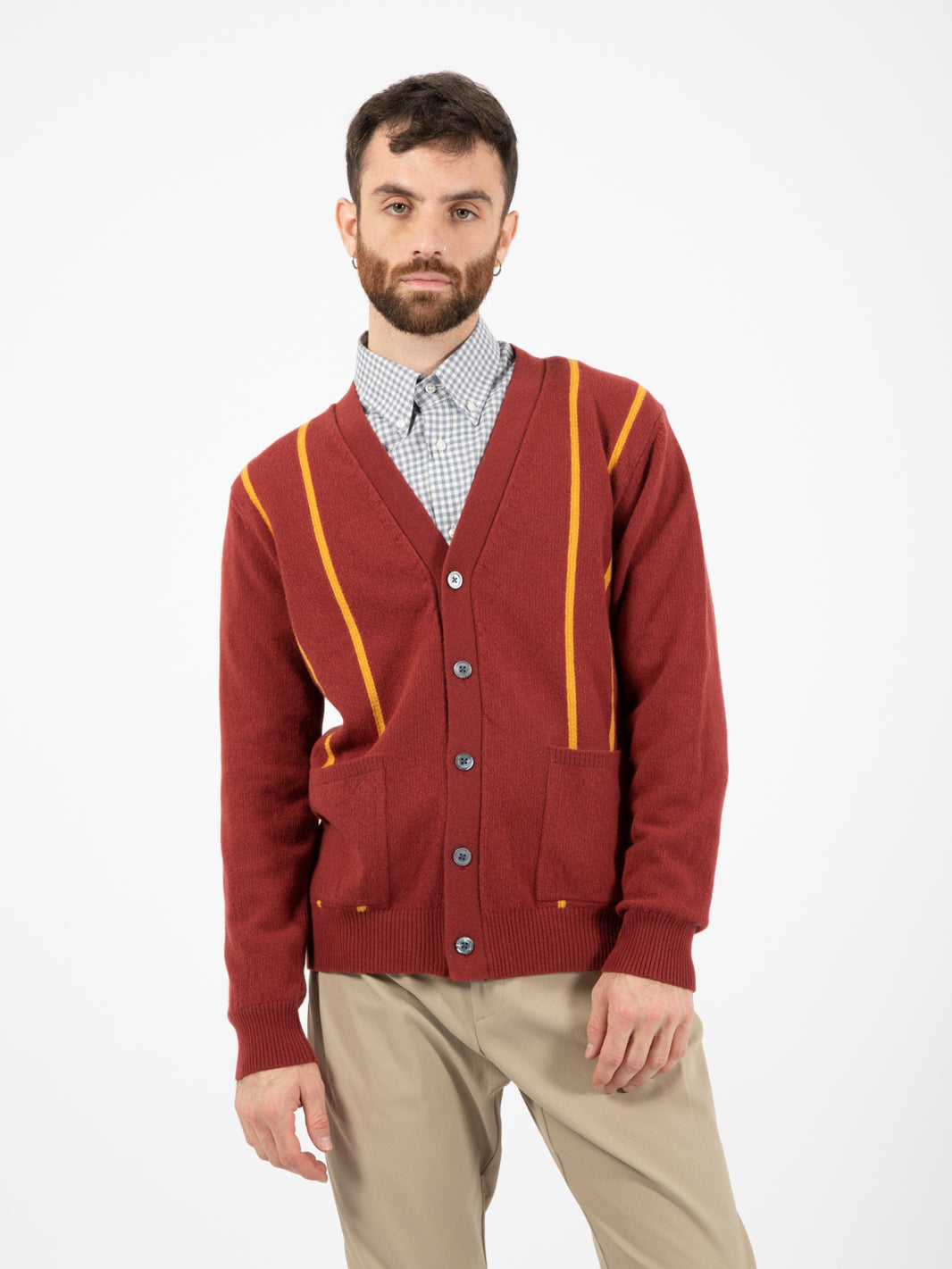 Cardigan Ewan in lana a righe rosso