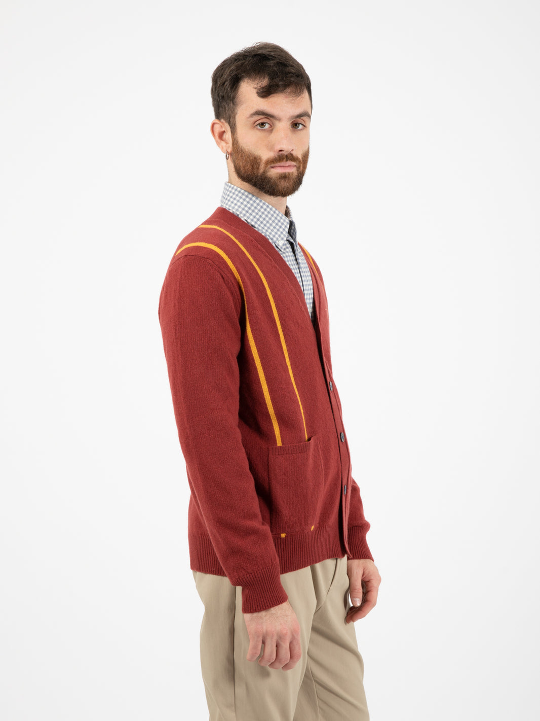 Cardigan Ewan in lana a righe rosso