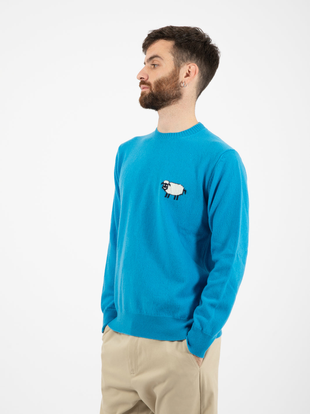 Maglione Arnold girocollo con ricamo azzurro
