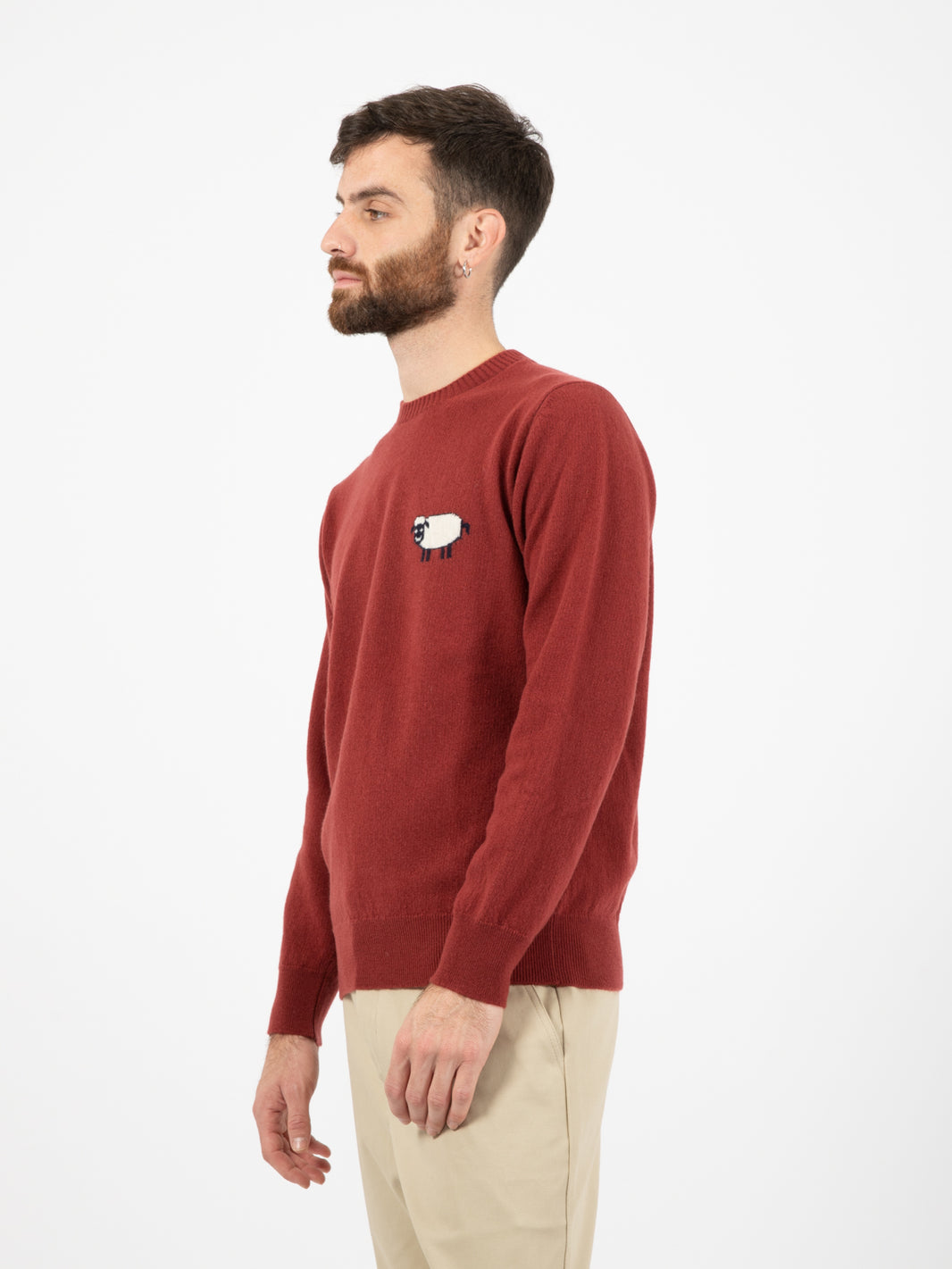 Maglione Arnold girocollo con ricamo bordeaux
