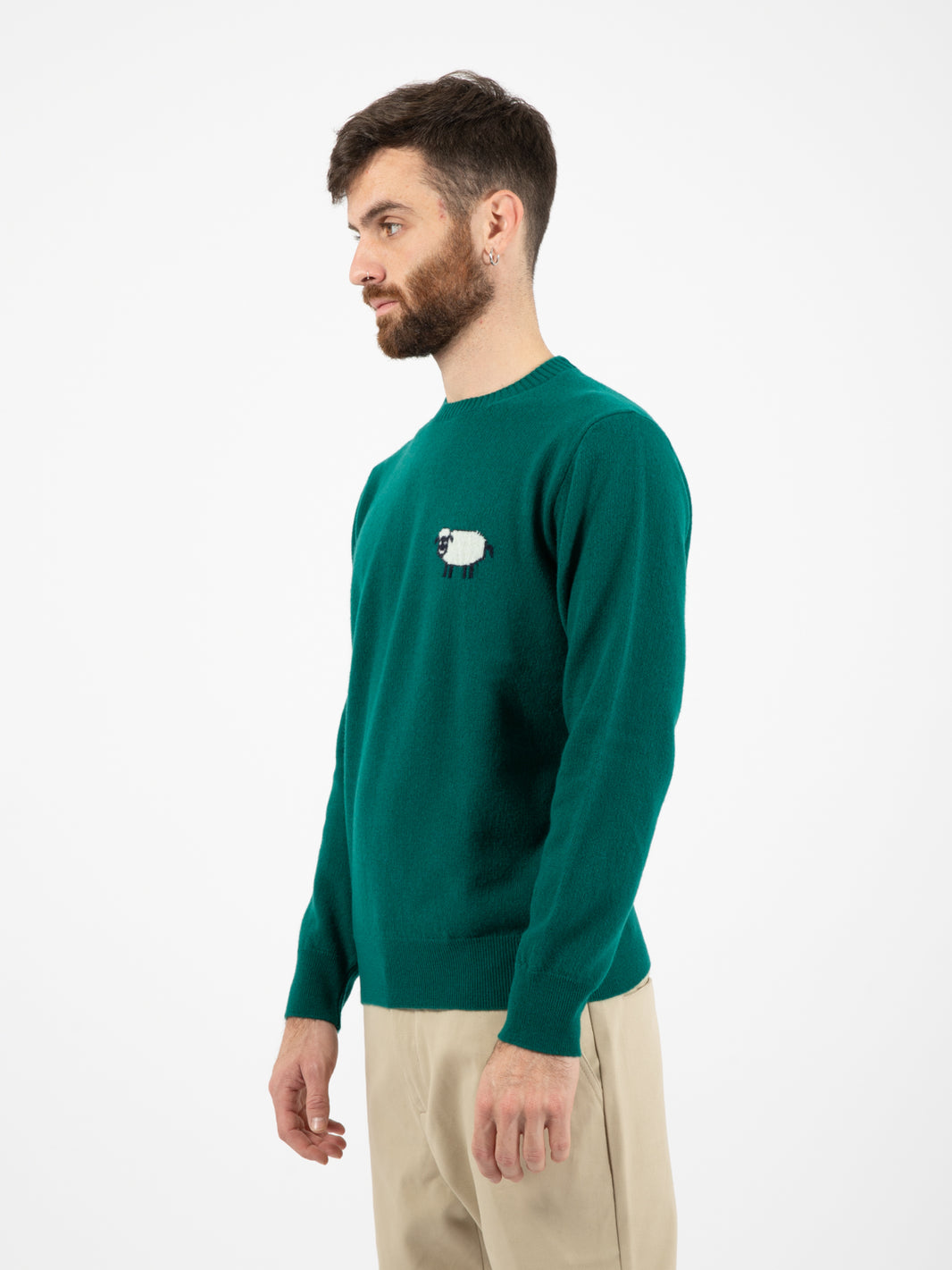 Maglione Arnold girocollo con ricamo verde
