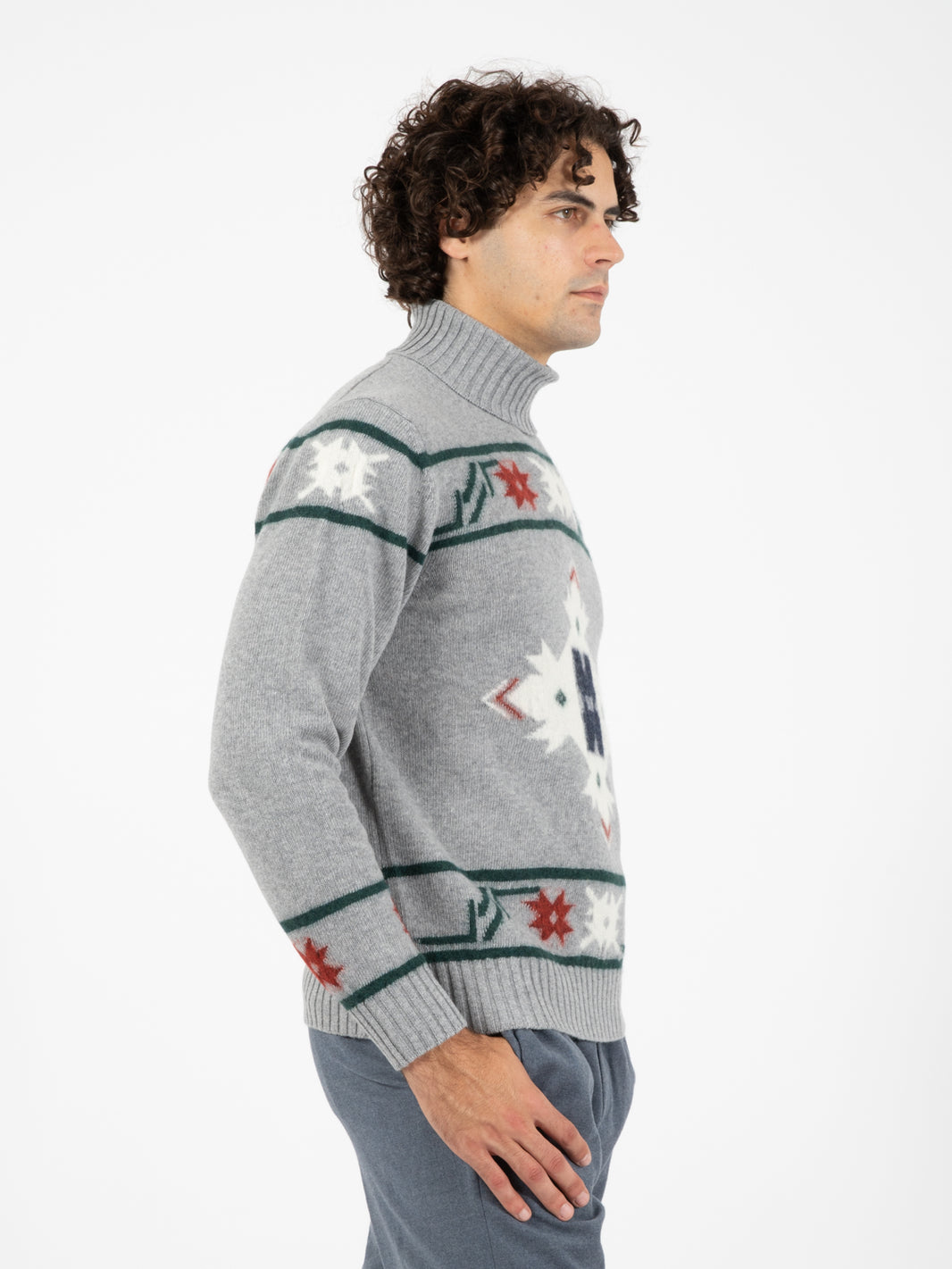 Maglione dolcevita con ricami grigio
