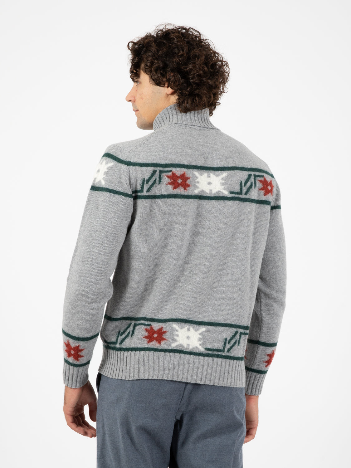 Grey embroidered turtleneck sweater