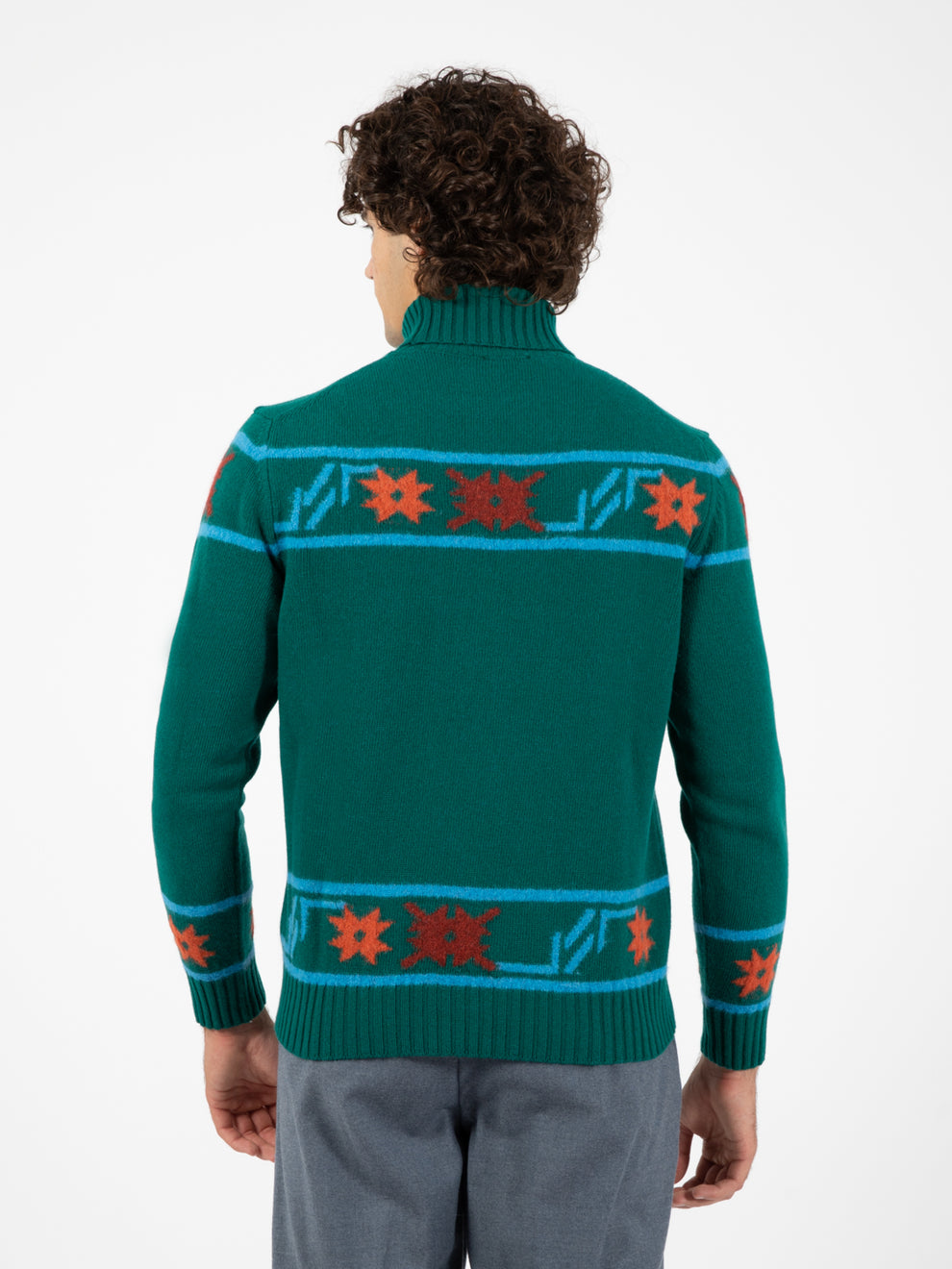 Maglione dolcevita con ricami verde