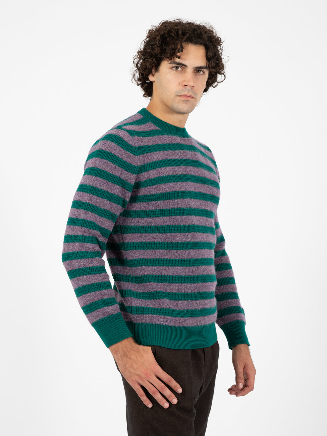 Maglione Owen girocollo a righe viola / verde