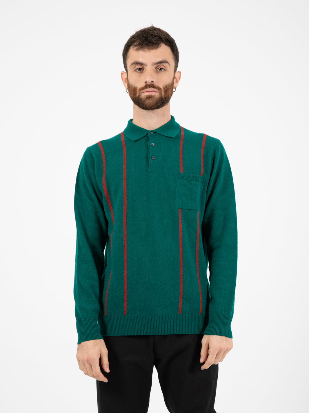 Polo Chris in lana con righe verde