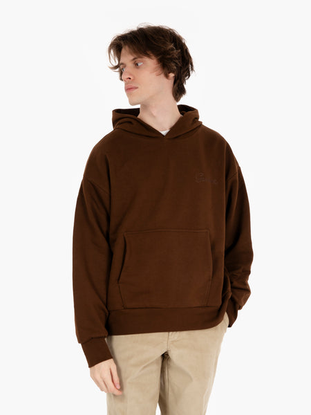 Double layer hoodie with double embroidery mocha brown