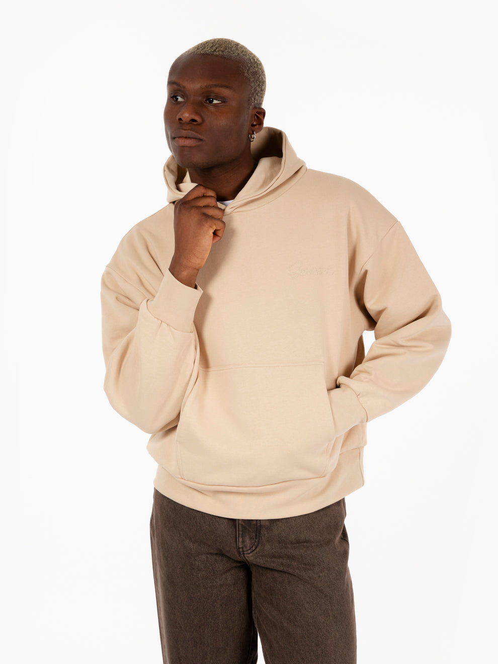 Double layer hoodie with double embroidery sand