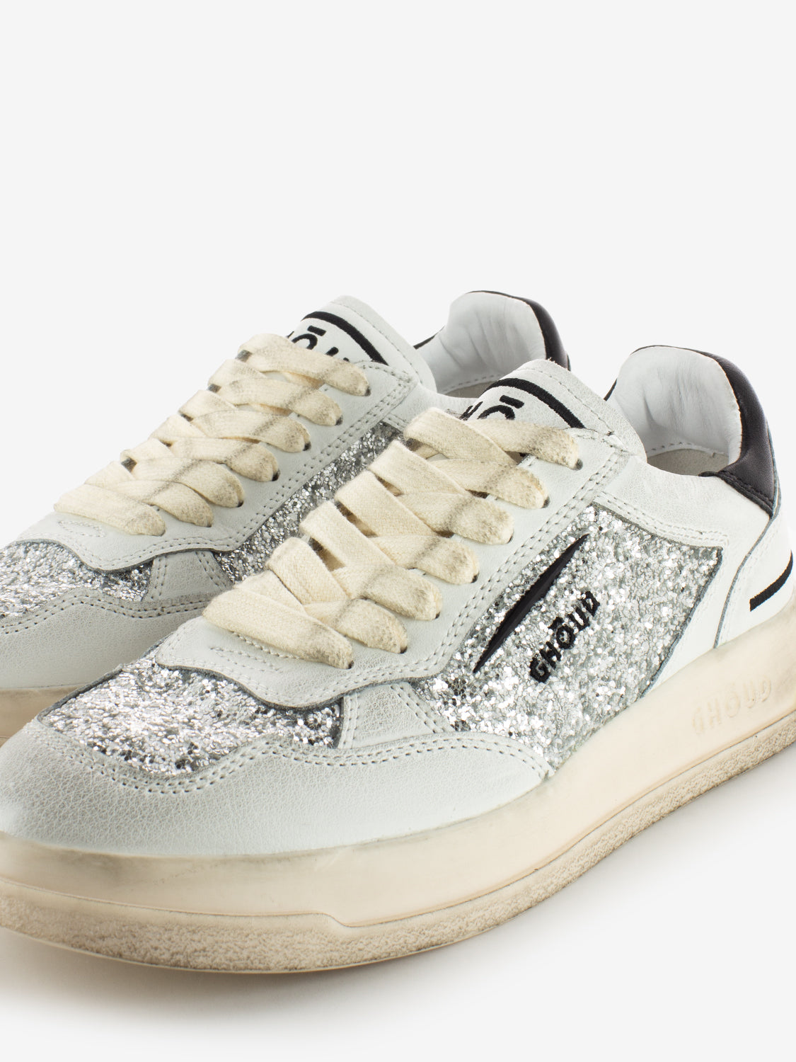 Sneakers Tweener brushed in pelle e glitter silver