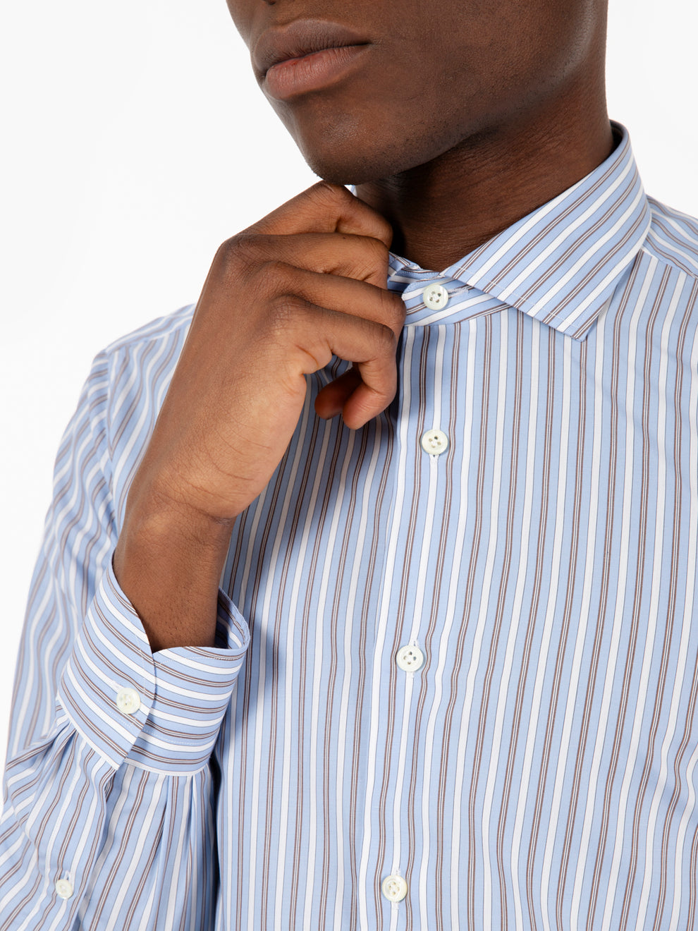 Camicia a righe azzurre / marroni / bianche