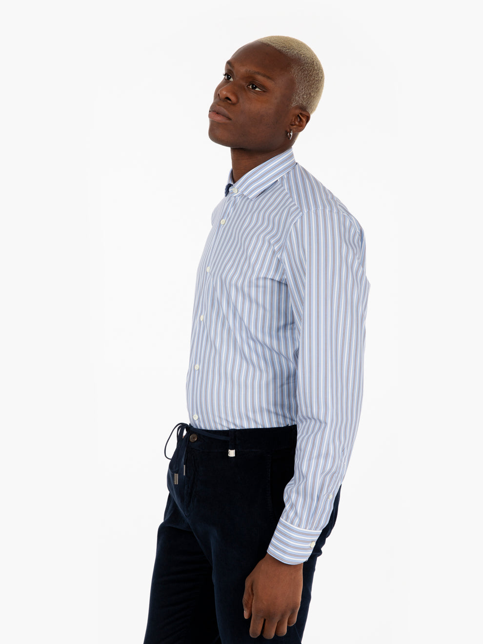 Camicia a righe azzurre / marroni / bianche