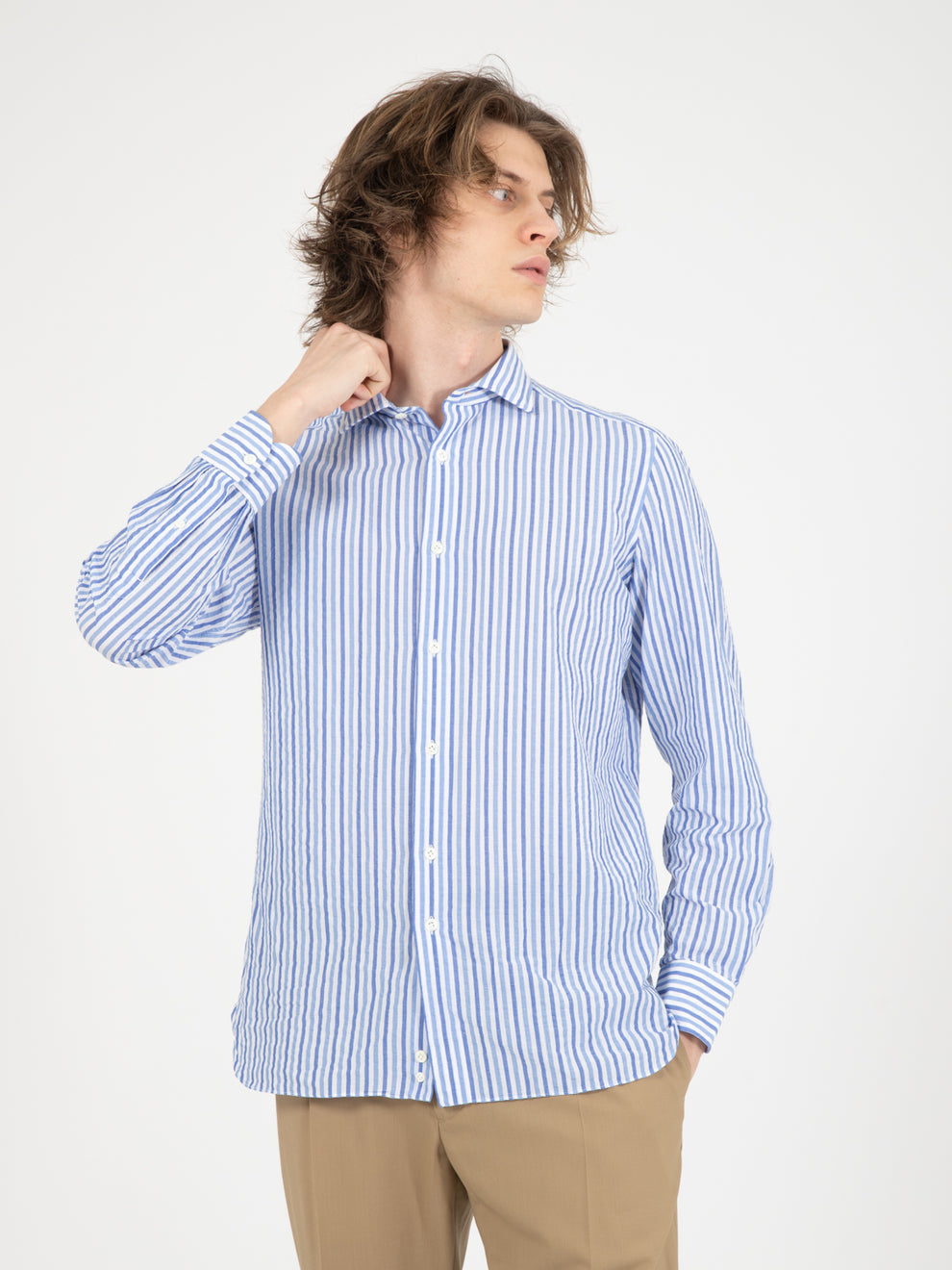 Camicia a righe bianco / blu / azzurro