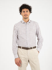 GIAMPAOLO - Camicia a righe bianco / marrone