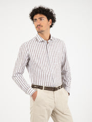 GIAMPAOLO - Camicia a righe bianco / marrone