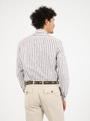 GIAMPAOLO - Camicia a righe bianco / marrone