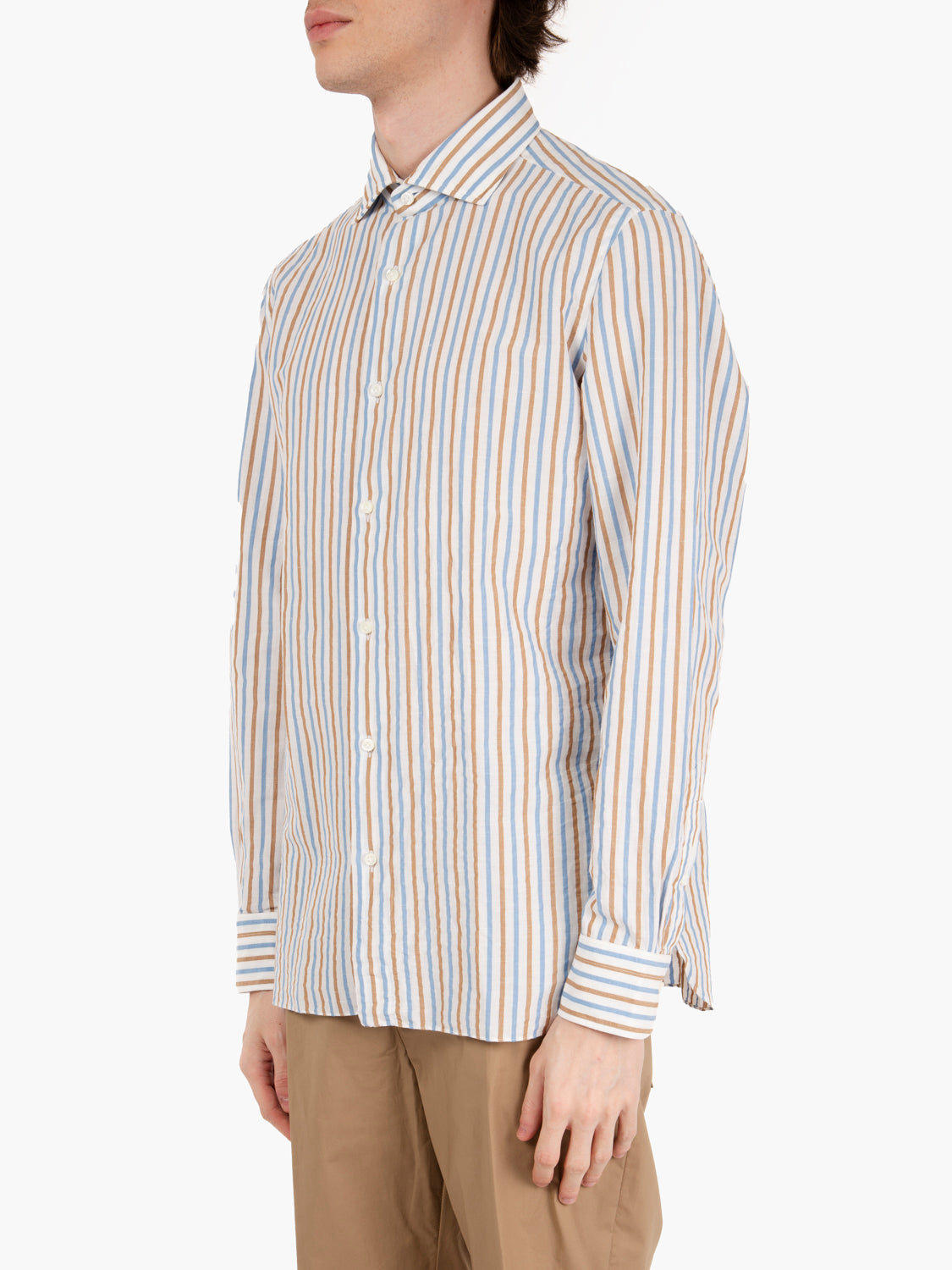 Camicia fantasia a righe azzurro / marrone