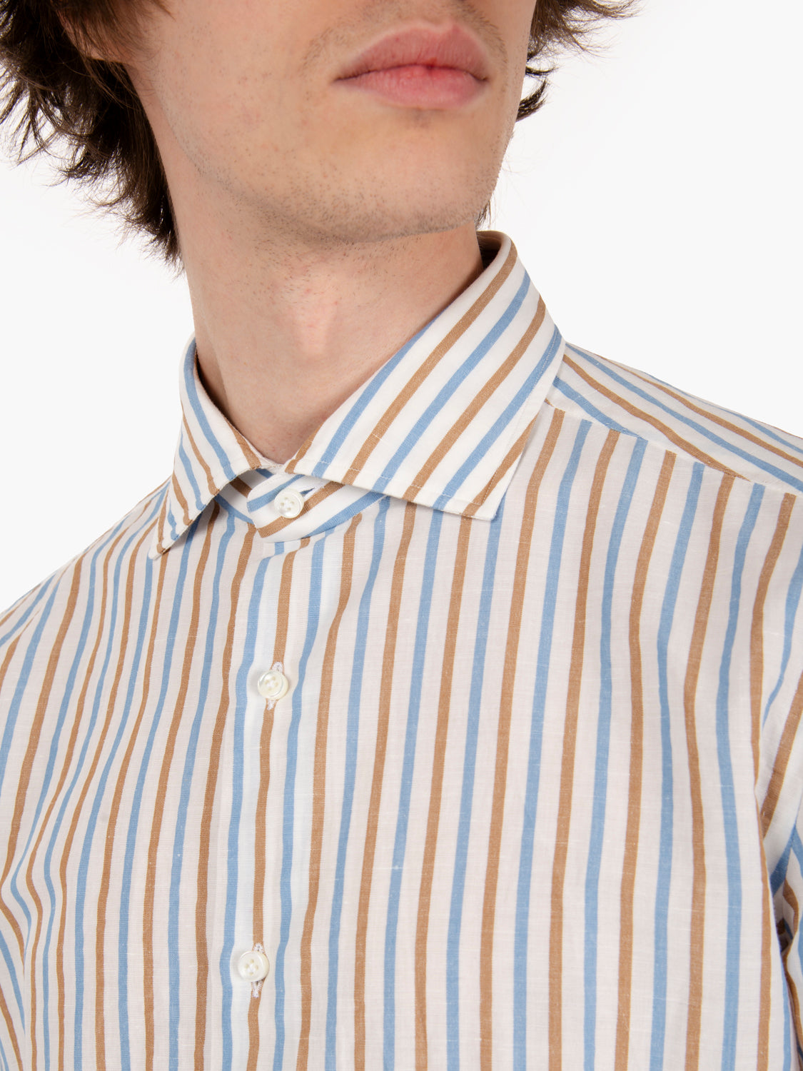 Camicia fantasia a righe azzurro / marrone
