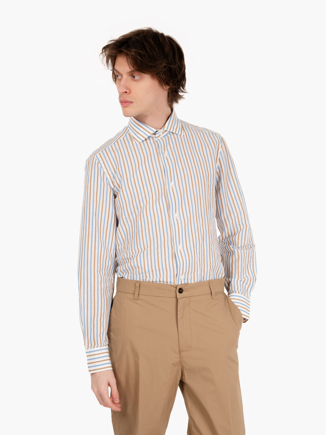 Camicia fantasia a righe azzurro / marrone