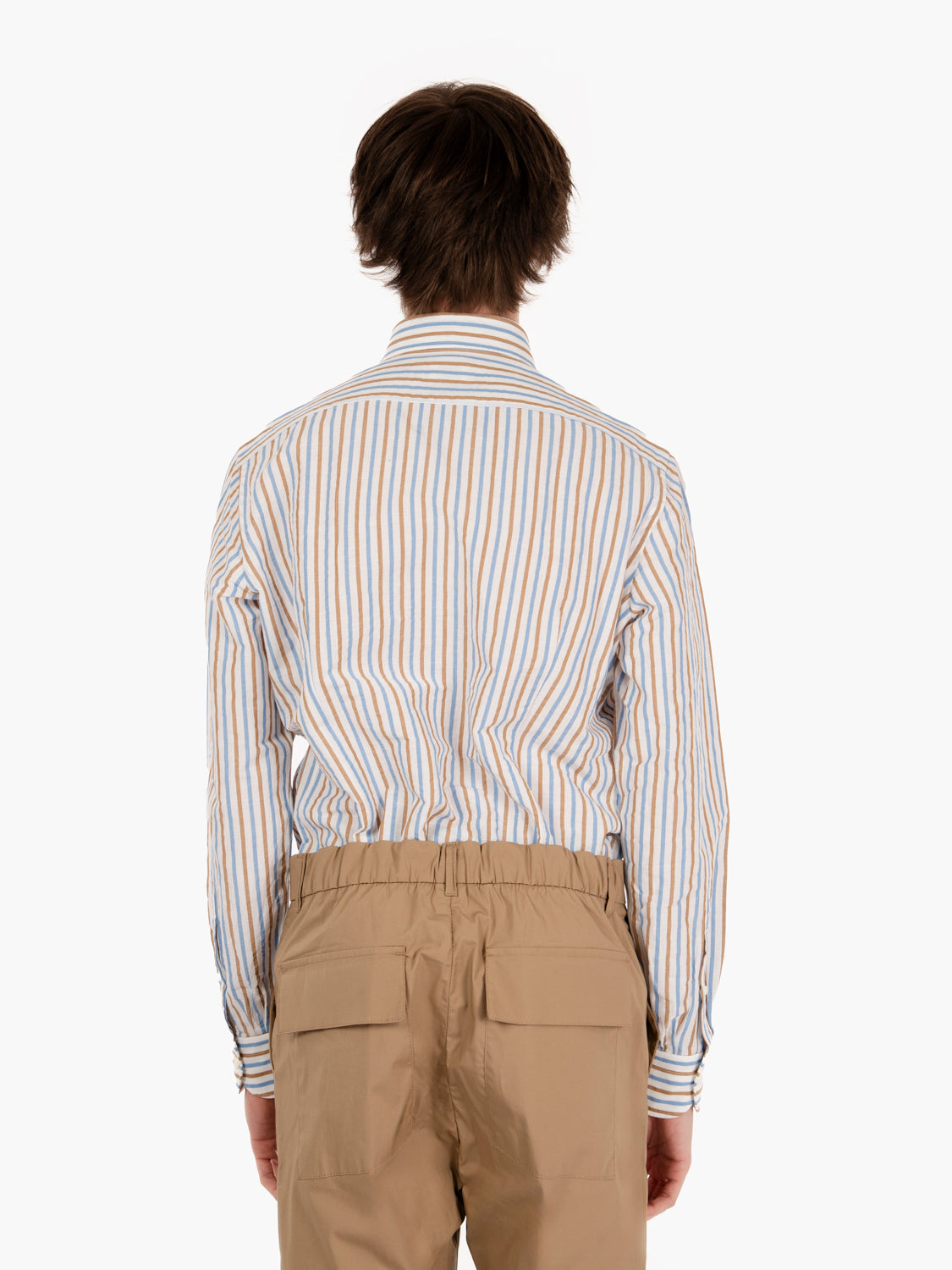 Camicia fantasia a righe azzurro / marrone