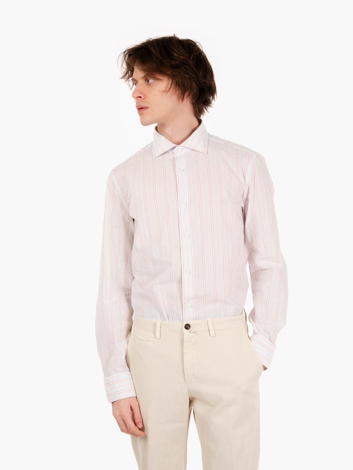 Camicia fantasia a righe azzurro / rosso