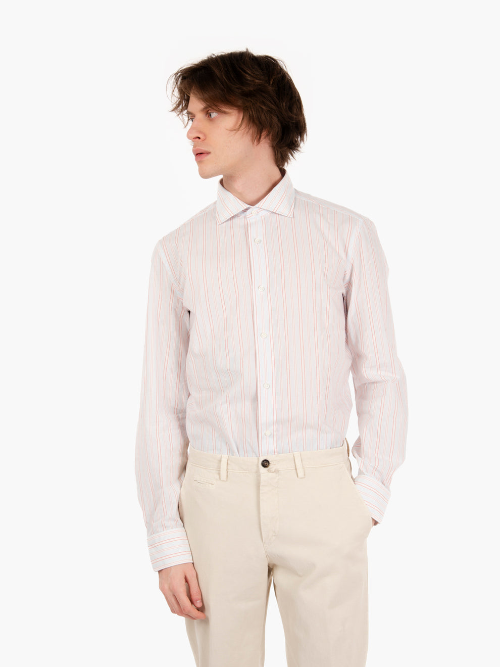 Camicia fantasia a righe azzurro / rosso