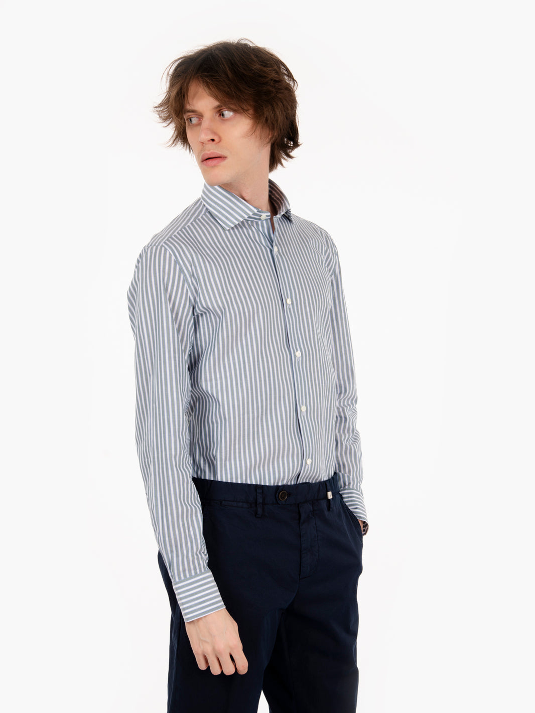 Green/white striped patterned shirt