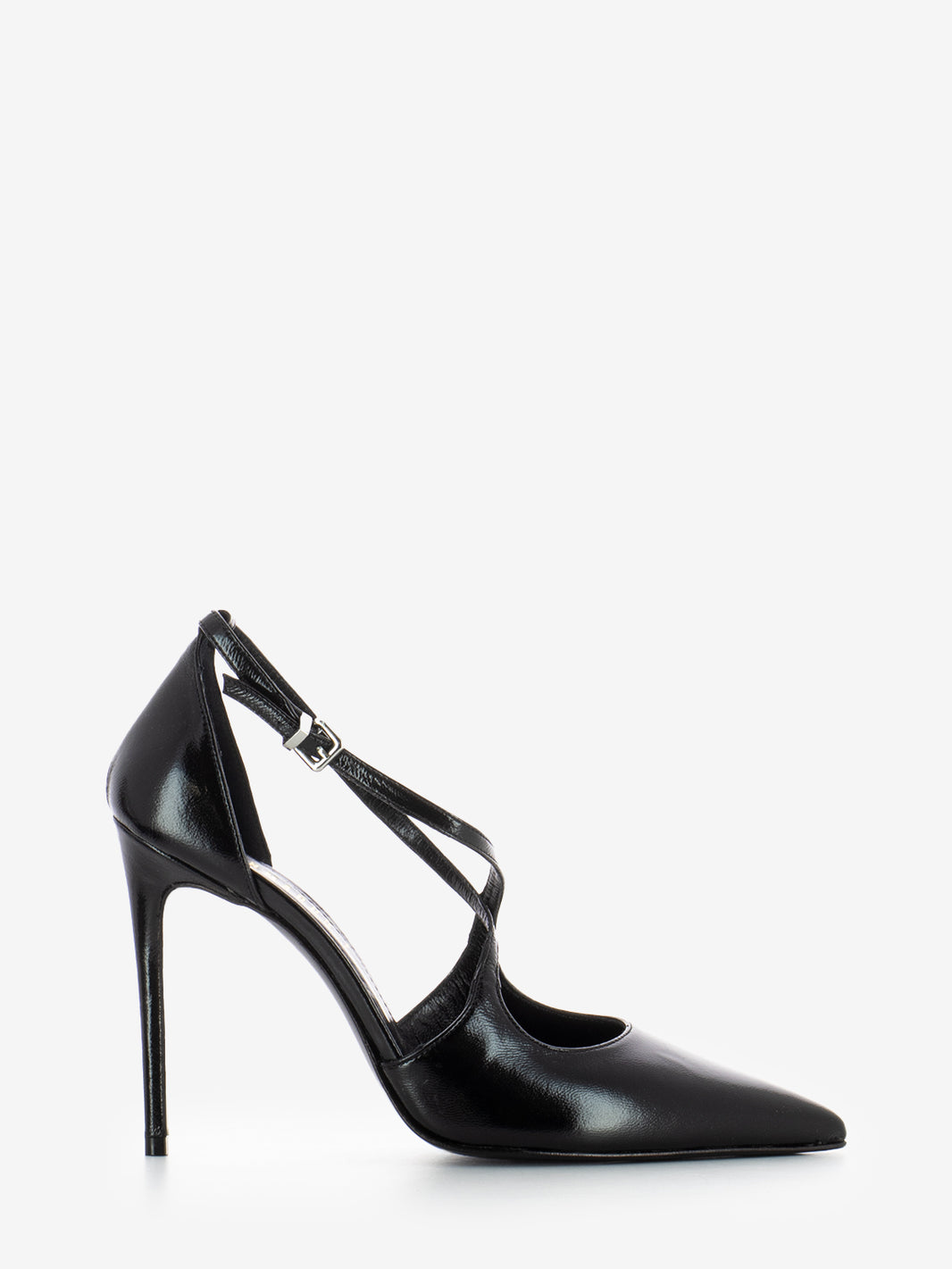 Dècolletè in pelle con incrocio nero