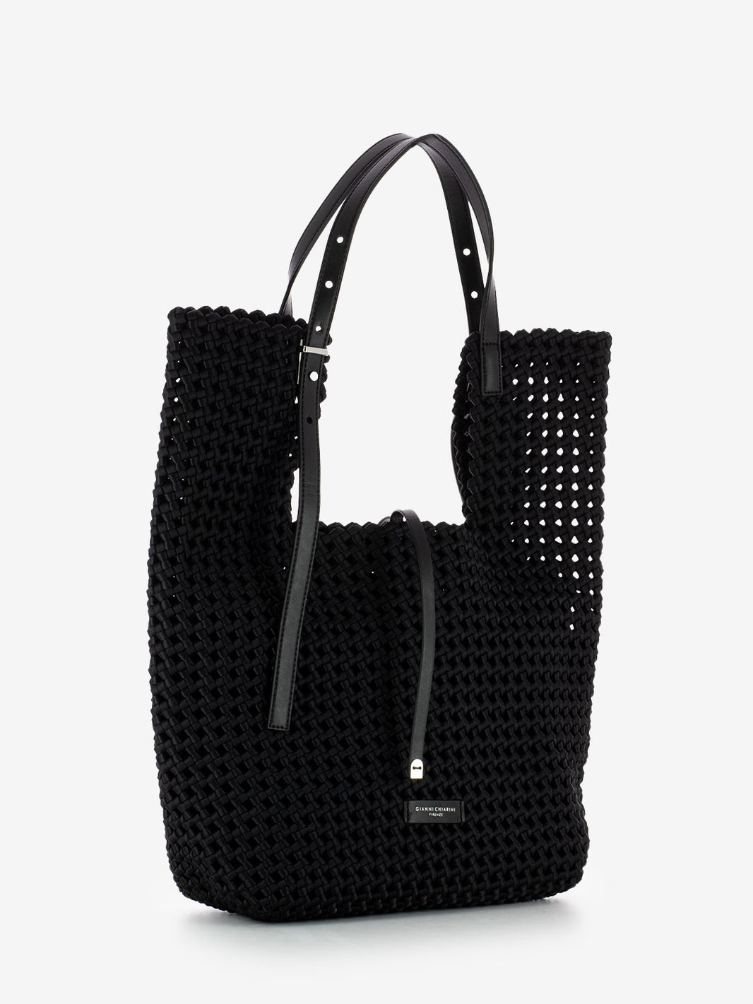 Borsa Ava in tessuto intrecciato nero