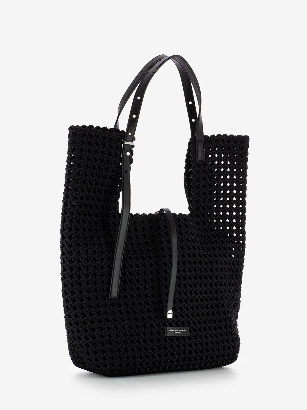 Borsa Ava in tessuto intrecciato nero