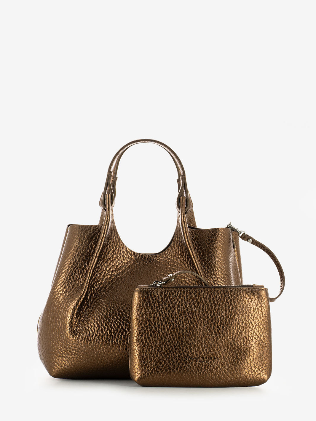 Borsa Dua in pelle laminata toasted / testa di moro