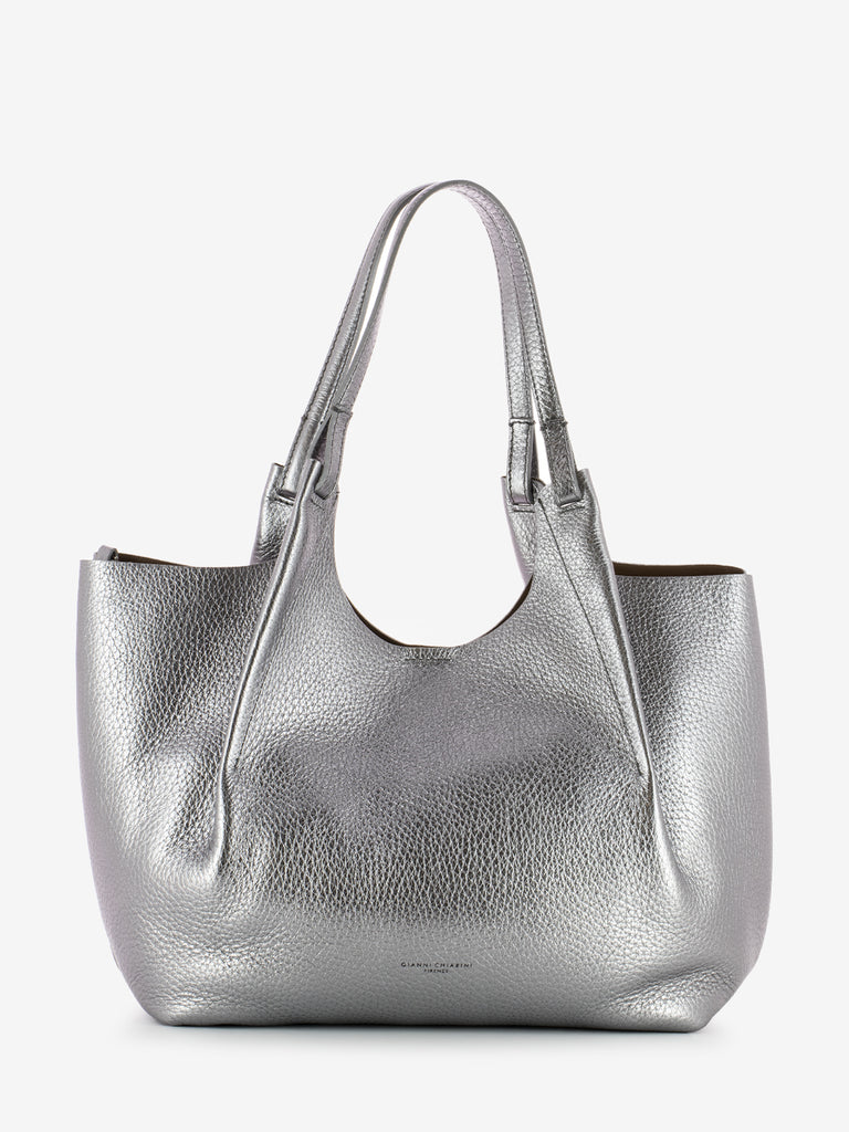 GIANNI CHIARINI - Borsa Dua large in pelle dark silver / castoro