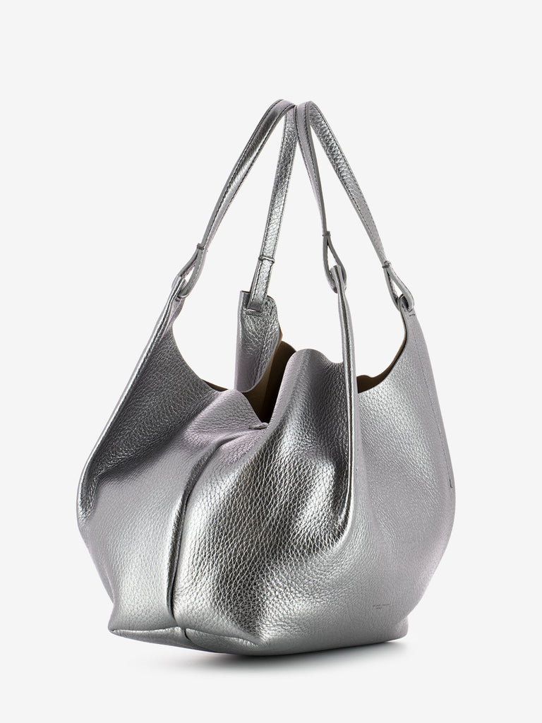 GIANNI CHIARINI - Borsa Dua large in pelle dark silver / castoro