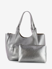 GIANNI CHIARINI - Borsa Dua large in pelle dark silver / castoro