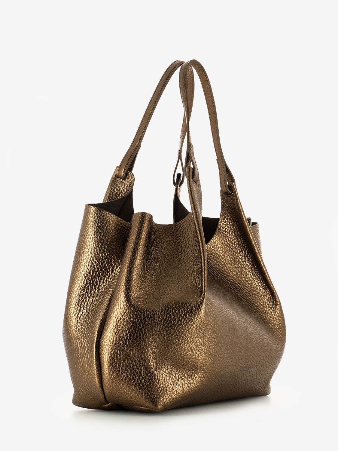 Borsa Dua large in pelle laminata toasted / testa di moro