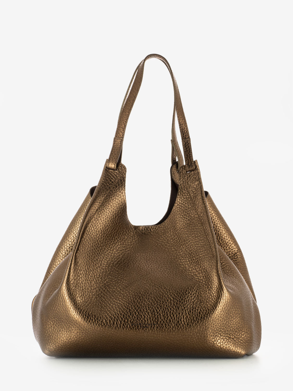 Borsa Dua large in pelle laminata toasted / testa di moro