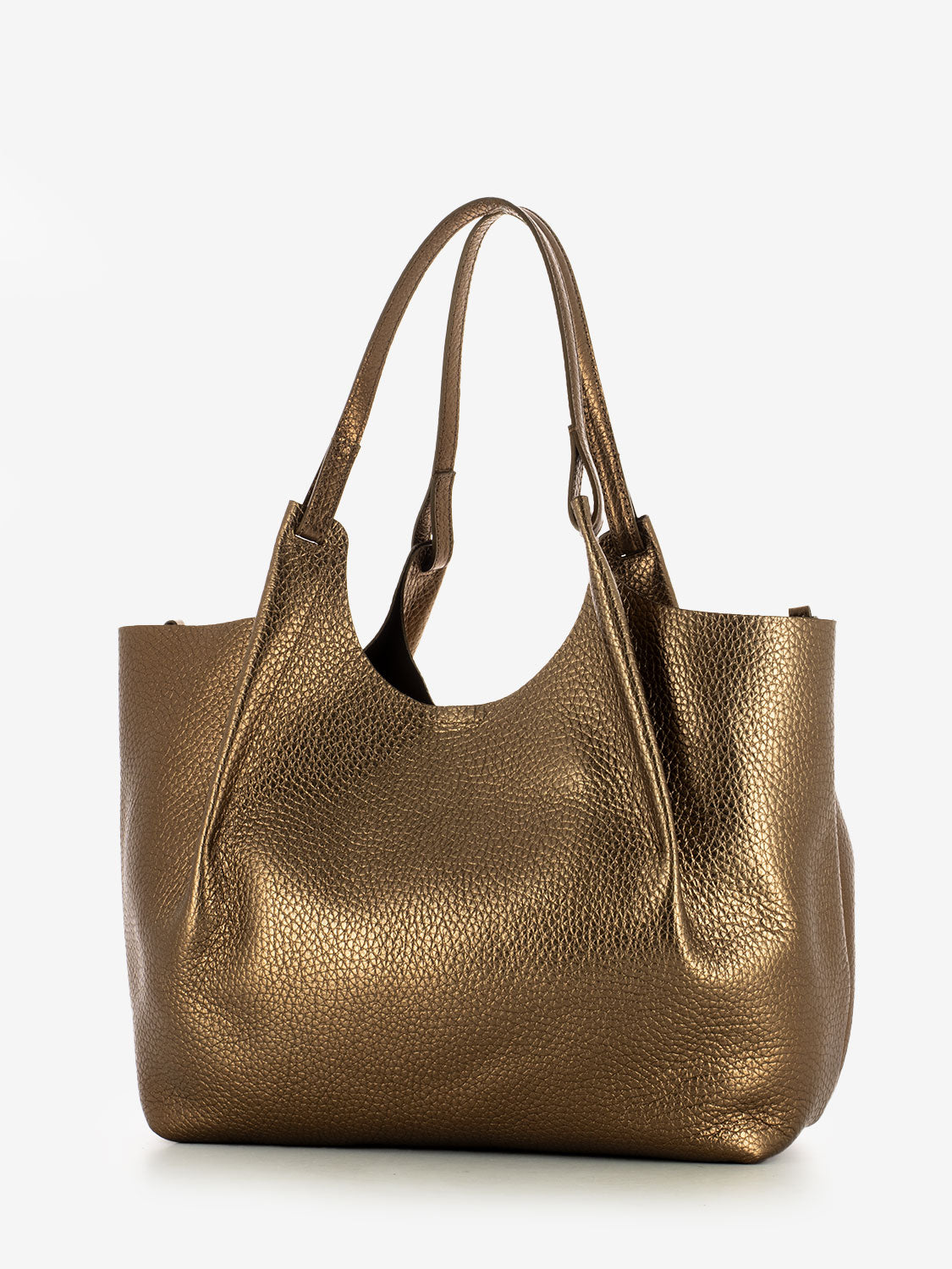 Borsa Dua large in pelle laminata toasted / testa di moro