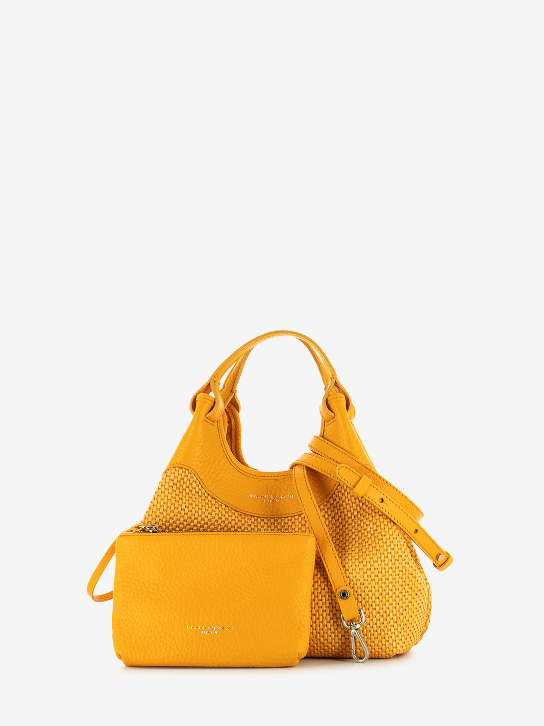Leather and straw bag flame orange