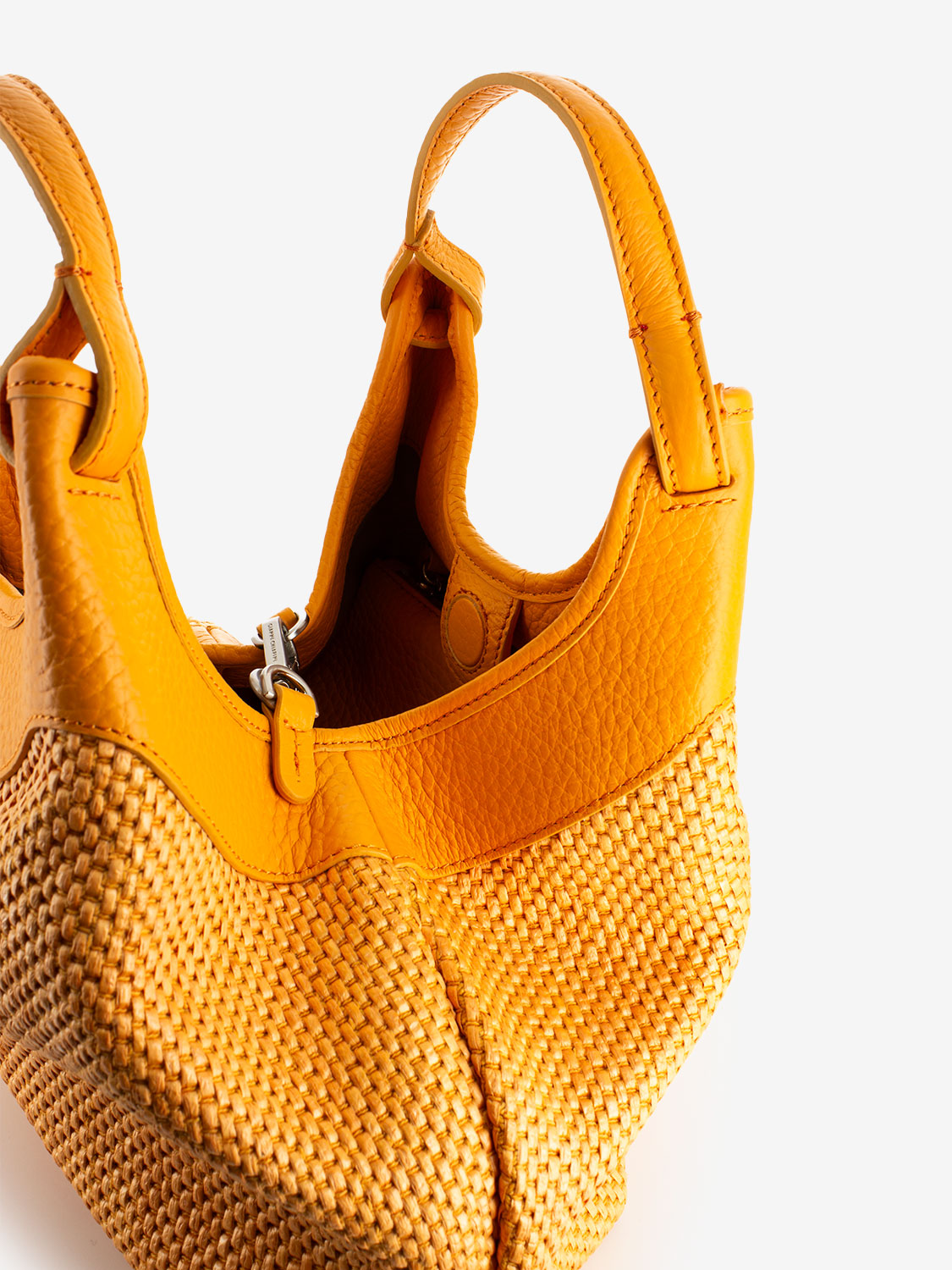 Leather and straw bag flame orange