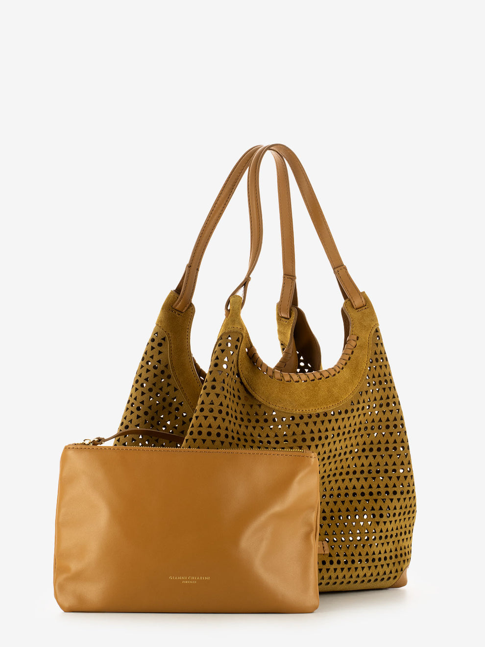Borsa L Dua suede traforata peanut butter