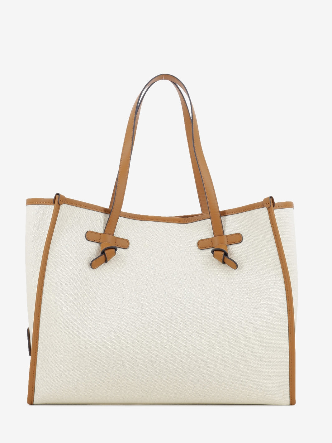 Borsa Marcella in tessuto e pelle panna / caramello