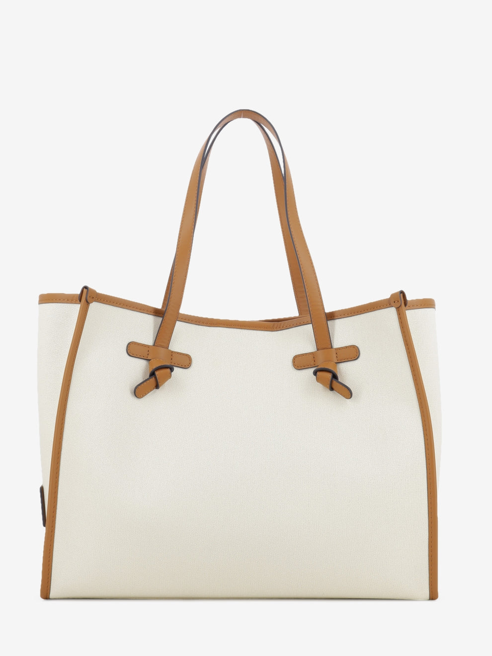 Borsa Marcella in tessuto e pelle panna / caramello